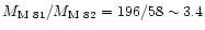 $M_{\rm M~81}/M_{\rm M~82} = 196/58\sim3.4$