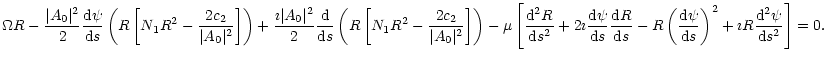 $\displaystyle \Omega R -
{\vert A_0\vert^2\over 2}{{\rm d}\psi \over {\rm d}s}
...
...si \over {\rm d}s}\right)^2+\imath R{{\rm d}^2\psi \over {\rm d}s^2}\right]
=0.$