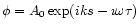 $\phi =A_0\exp (iks -\imath \omega \tau )$