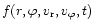 $f(r,\varphi,v_{\rm r},v_\varphi,t)$