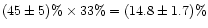 $(45\pm5)\%\times33\%=(14.8\pm 1.7)\%$