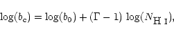\begin{displaymath}
\log(b_{\rm c}) =
\log(b_{0}) + (\Gamma-1) \,
\log(N_{\mbox{H~{\sc i}}}),
\end{displaymath}