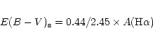 \begin{eqnarray*}E(B-V)_{\rm s} = 0.44/2.45\times A({\rm H\alpha})
\end{eqnarray*}