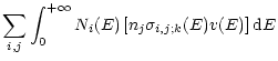$\displaystyle \sum_{i,j}\int_{0}^{+\infty}
N_{i}(E) \left[n_{j} \sigma_{i,j;k}(E)v(E)\right]{\rm d} E$