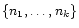 $\{ n_1, \ldots, n_k \}$