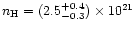 $n_{\rm H} = (2.5^{+0.4}_{-0.3}) \times 10^{21}$