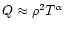 $Q\approx\rho^2 T^{\alpha}$