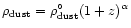 $\rho_{\rm dust} = \rho^\circ_{\rm dust}(1+z)^\alpha$