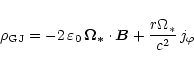 \begin{displaymath}\rho_{\rm GJ}= - 2 \, \varepsilon_0 \, \vec{\Omega_{\ast}}\cdot \vec{B} +
\frac{r \Omega_{\ast}}{c^2} \, j_{\varphi}
\end{displaymath}