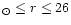 ${_{\odot } \leq r \leq 26}$