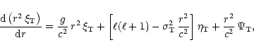 \begin{displaymath}\frac{{\rm d}\left(r^2\,\xi_{\rm T} \right)}{{\rm d}r} = \fra...
...
\right]
\eta_{\rm T} + \frac{r^2}{c^2}\, \Psi_{\rm T},
\\
\end{displaymath}