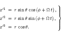 \begin{displaymath}\renewcommand{\arraystretch}{1.5}
\left.
\begin{array}{l c l}...
...\\
\!x^{\prime 3} & = & r\, \cos \theta.
\end{array}\right\}
\end{displaymath}