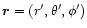 $\vec{r}=(r^\prime,\theta^\prime,\phi^\prime)$