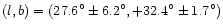 $(l, b) = (27.6^{\circ} \pm 6.2^{\circ}, +32.4^{\circ} \pm 1.7^{\circ})$