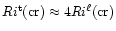 $Ri^{\rm t} {\rm (cr)} \approx 4 Ri^{\ell} {\rm (cr)}$