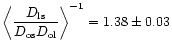 $\displaystyle{ \left<\frac{D_{\rm ls}}{D_{\rm os}D_{\rm ol}}\right>^{-1}} =
1.38\pm0.03$