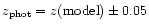 $z_{\rm phot} = z({\rm model}) \pm 0.05$