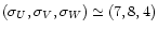 $(\sigma_U, \sigma_V, \sigma_W)\simeq(7, 8, 4)$