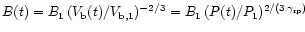 $B(t) = B_1\,(V_{\rm b}(t)/V_{{\rm b},1})^{-2/3} =
B_1\,(P(t)/P_1)^{2/(3\,\gamma_{\rm rp})}$