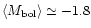 $\left<M_{\rm {bol}}\right>\simeq-1.8$