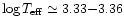 $\log T_{\rm {eff}} \simeq 3.33{-}3.36$