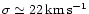 $\sigma \simeq 22\,\rm {km\,s^{-1}}$