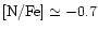 $\rm [N/Fe]\simeq-0.7$