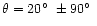 $\theta= 20\hbox{$^\circ$ }\pm
90\hbox{$^\circ$ }$