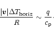 \begin{displaymath}{\vert{\vec v}\vert \Delta T_{\rm horiz}\over R}\sim {q\over c_{\rm p}}\cdot
\end{displaymath}