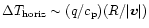 $\Delta T_{\rm horiz}\sim (q/c_{\rm p})(R/\vert{\vec v}\vert)$