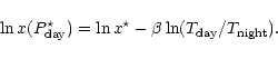 \begin{displaymath}\ln x(P^\star_{\rm day})=\ln x^\star - \beta \ln (T_{\rm day}/ T_{\rm night}).
\end{displaymath}