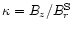 $\kappa=B_z/B_r^{\rm S}$