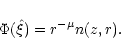 \begin{displaymath}\Phi(\hat\xi)=r^{-\mu} n(z,r) .
\end{displaymath}