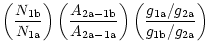 $\displaystyle \left(
\frac{N_{\rm {1b}}}{N_{\rm {1a}}}\right) \left( \frac{A_{\...
...\right)
\left( \frac{g_{\rm {1a}}/g_{\rm 2a}}{g_{\rm {1b}}/g_{\rm {2a}}}\right)$