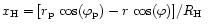 $x_{\rm H}= [r_{\rm p}\,\cos(\varphi_{\rm p}) -
r\,\cos(\varphi)]/\mbox{$R_{\rm H}$ }$