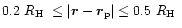 $0.2\ \mbox{$R_{\rm H}$ }\leq \vert\vec{r}-\vec{r}_{\rm p}\vert \leq 0.5\ \mbox{$R_{\rm H}$ }$
