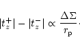 \begin{displaymath}\vert t_z^+\vert - \vert t_z^-\vert \propto \frac{\Delta \Sigma}{r_{\rm p}}\cdot
\end{displaymath}