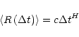\begin{displaymath}%
\left<R\left(\Delta t\right)\right>=c\Delta t^{H}
\end{displaymath}