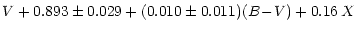 $\displaystyle V + 0.893\pm0.029 + (0.010\pm0.011)(B\!-\!V) + 0.16\,X$