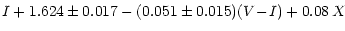 $\displaystyle I + 1.624\pm0.017 - (0.051\pm0.015)(V\!-\!I) + 0.08\,X$