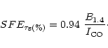 \begin{displaymath}%
SFE_{\rm {\tau_{8}} (\%)}=0.94 ~\frac{B_{1.4}}{I_{\rm CO}}\cdot
\end{displaymath}