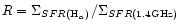 $R=\Sigma_{SFR({\rm H_{\alpha}})}/\Sigma_{SFR({\rm 1.4 GHz})}$