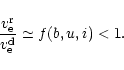 \begin{displaymath}
%
\frac{v_{\rm e}^{\rm r}}{v_{\rm e}^{\rm d}} \simeq f(b,u,i) < 1.
\end{displaymath}