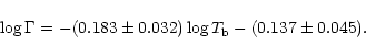 \begin{displaymath}\log \Gamma = -(0.183\pm 0.032)\log T_{\rm b} -(0.137 \pm 0.045).
\end{displaymath}
