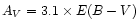 $ A_{V} = 3.1
\times E(B-V)$