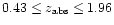 $0.43\leq z_{\rm abs}\leq 1.96$