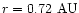 $r=0.72\mbox{ AU}$