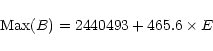 \begin{displaymath}{\rm Max}(B) = 2440493 + 465.6\times E
\end{displaymath}