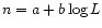 $n = a + b \log{L}$