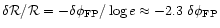 $\delta
{\cal R}/{\cal R} = - \delta \phi_{\rm FP}/ \log{e} \approx - 2.3~\delta
\phi_{\rm FP}$